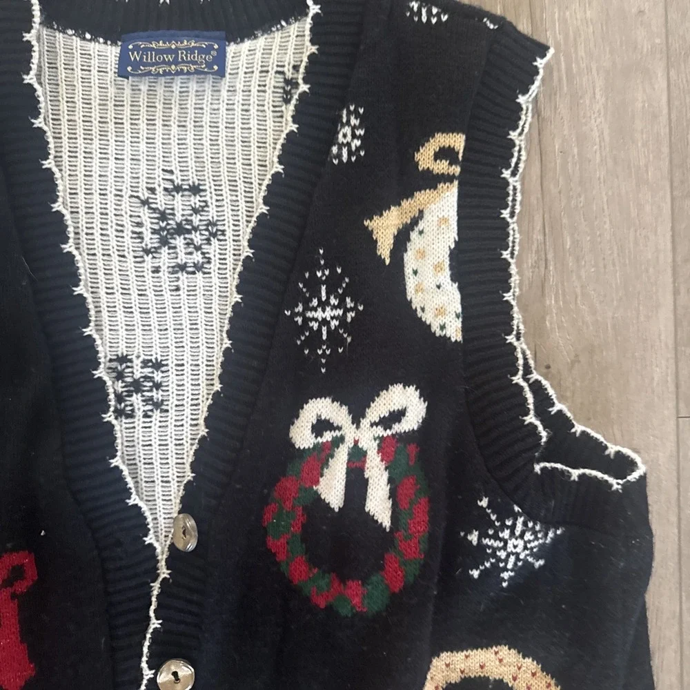 Vintage Willow Ridge Christmas Black Scalloped Wreath Wreaths Vest‎ Size 2XL??